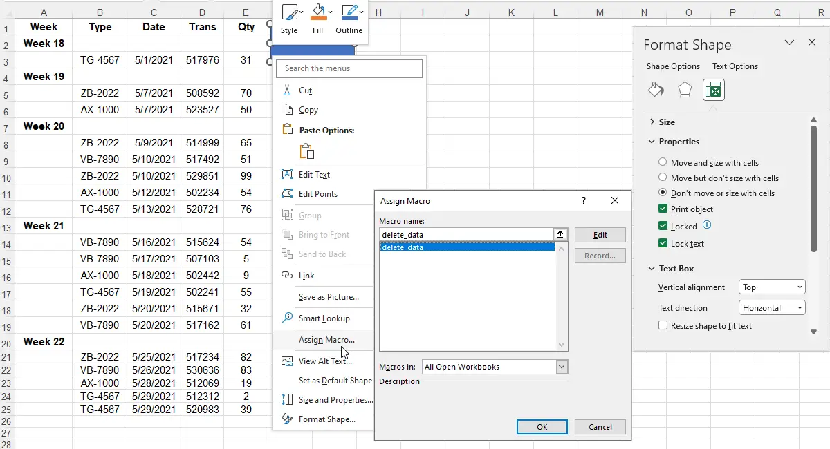 Excel Worksheet Table Macro Button