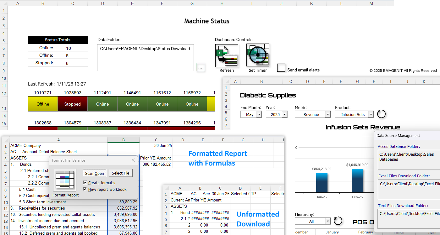 Excel VBA Status, Revenue, and Reporting App