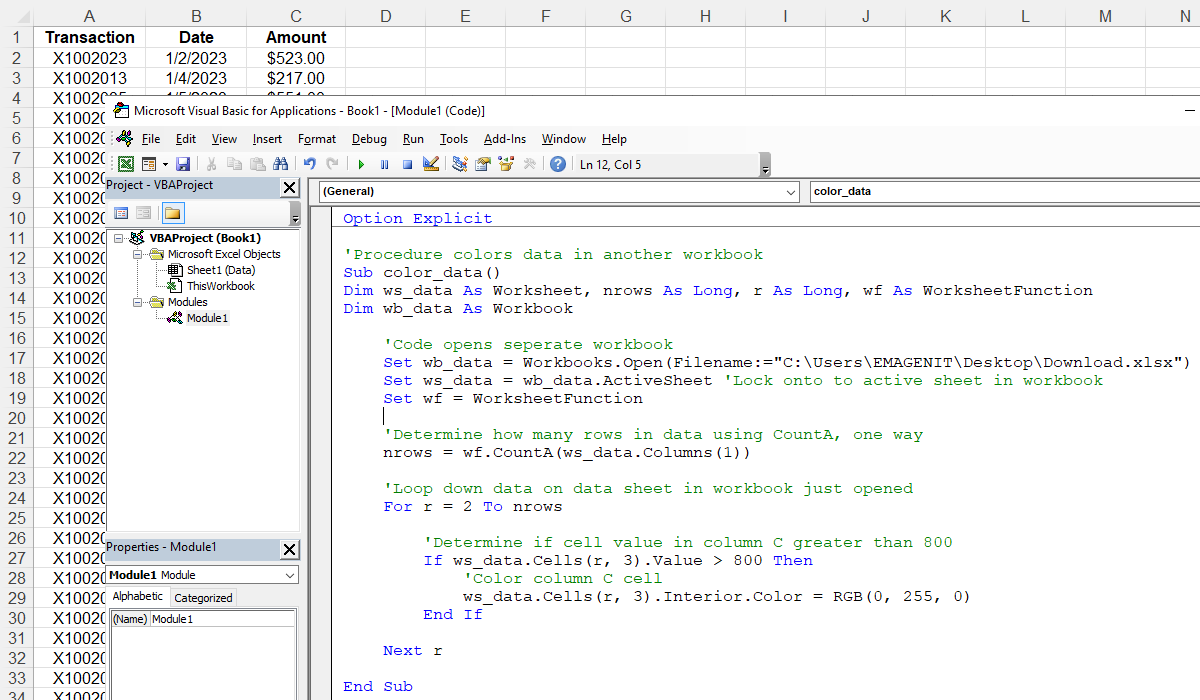 Excel VBA Color Data