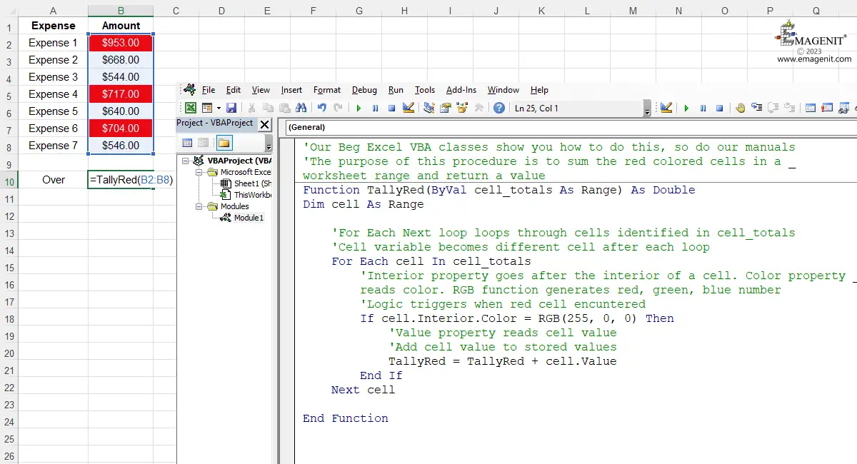 Excel VBA Tally Red Cells Function